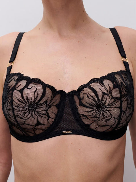 Chantelle Fleurs Demi Bra in Black - Simone Chérie Fine Lingerie