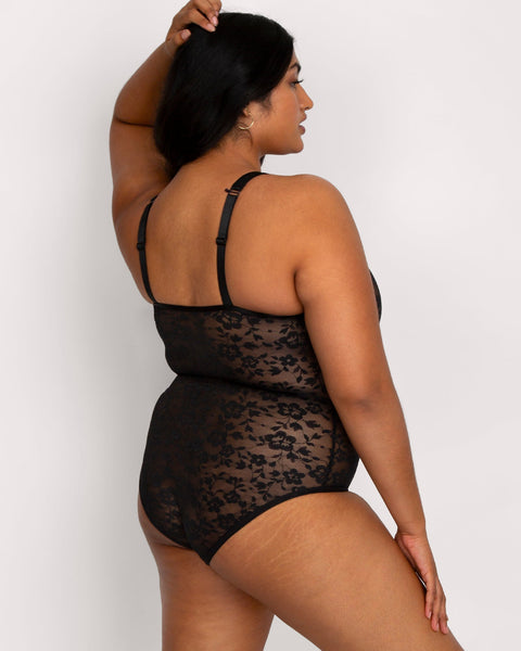 Curvy Couture No Show Lace Bodysuit - Black - Petit à Petit Lingerie Boutique#