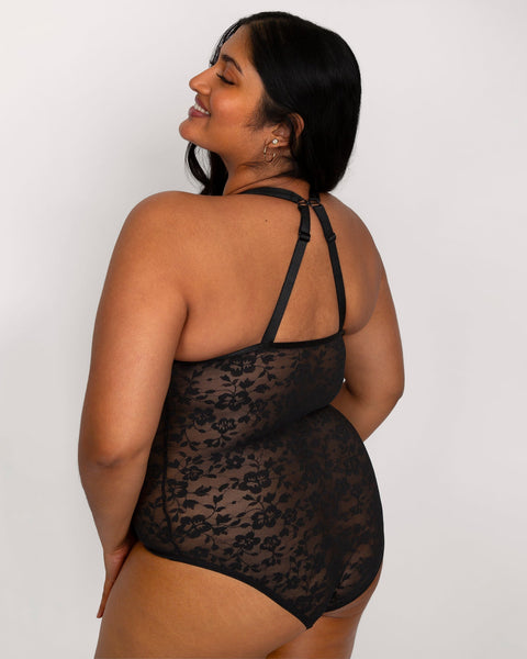 Curvy Couture No Show Lace Bodysuit - Black - Petit à Petit Lingerie Boutique#