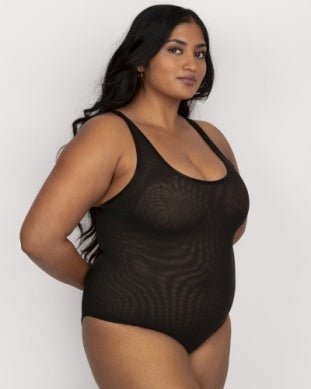 Curvy Couture Sheer Mesh Bodysuit - Black - Petit à Petit Lingerie Boutique#