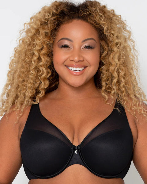 Curvy Couture Sheer Mesh Plunge T-Shirt Bra in Black - Simone Chérie Fine Lingerie