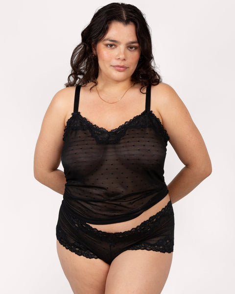 Curvy Couture Sheer Whisper Cami & Cheeky Set in Black | Final Sale - Simone Chérie Fine Lingerie