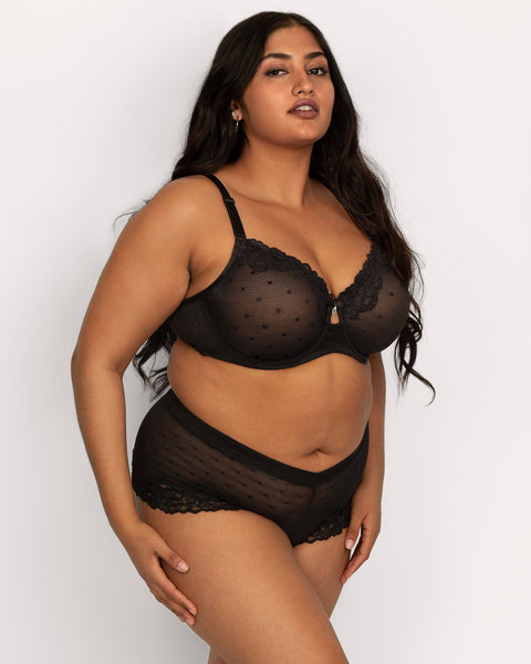 Curvy Couture Sheer Whisper Cheeky Boyshort Panty - Black - Petit à Petit Lingerie Boutique#