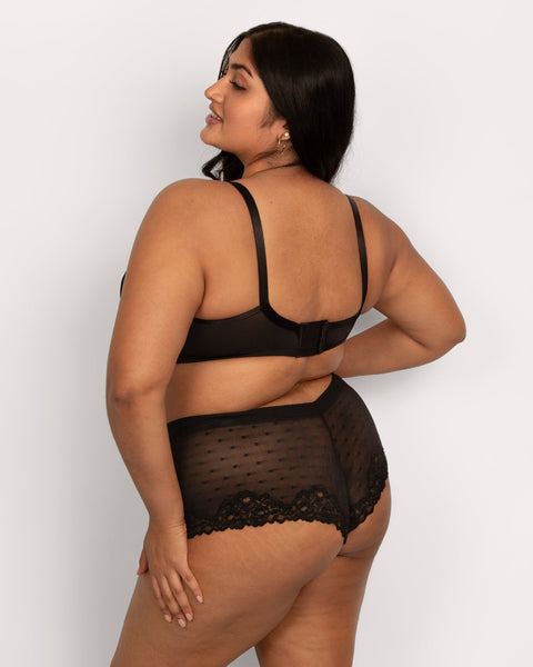 Curvy Couture Sheer Whisper Cheeky Boyshort Panty - Black - Petit à Petit Lingerie Boutique#