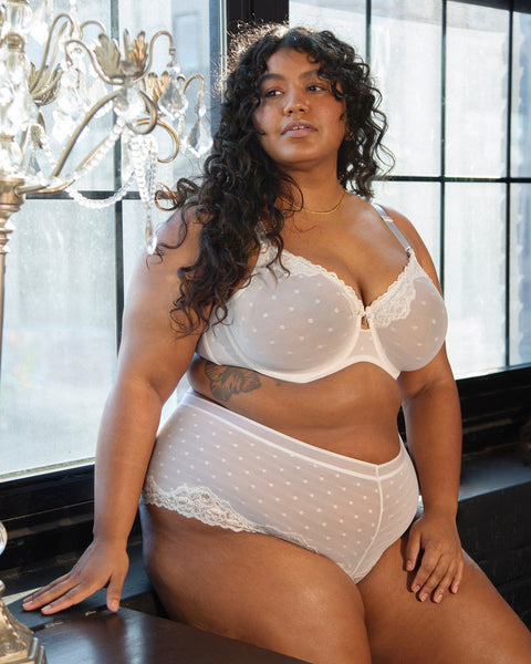 Curvy Couture Sheer Whisper Cheeky Bodyshort Panty - White - Petit à Petit Lingerie Boutique#