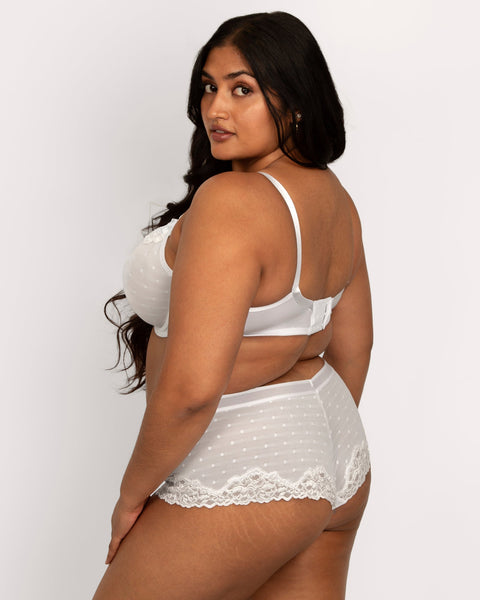 Curvy Couture Sheer Whisper Cheeky Bodyshort Panty - White - Petit à Petit Lingerie Boutique#