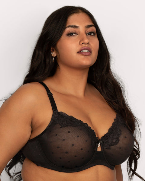 Curvy Couture Sheer Whisper Unlined Bra - Black - Petit à Petit Lingerie Boutique#