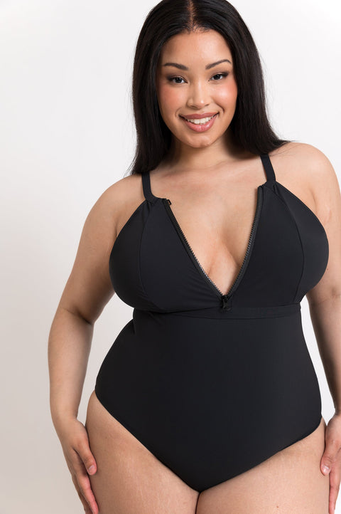 Curvy Kate Zip Tide Non - Wired Multiway Swimsuit - Black - Simone Chérie Fine Lingerie#