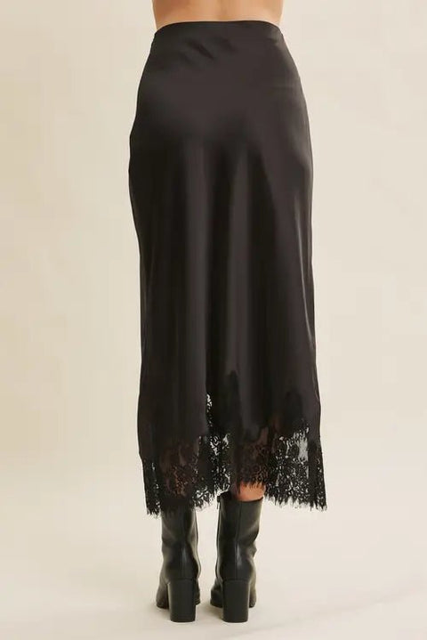 Elegant French Lace Satin Midi Skirt - Black - Simone Chérie Fine Lingerie