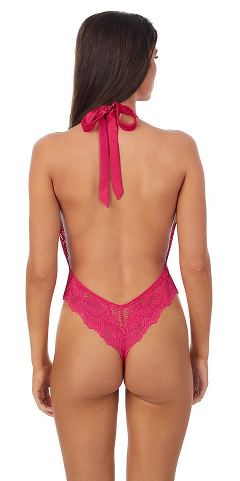 Le Mystere Lace Allure Halter Bodysuit - Pink Daiquiri - Simone Chérie Fine Lingerie