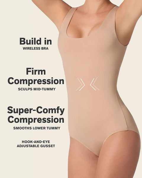 Leonisa Plunge Classic Sleeveless Shaper Bodysuit - Golden Beige - Simone Chérie Fine Lingerie