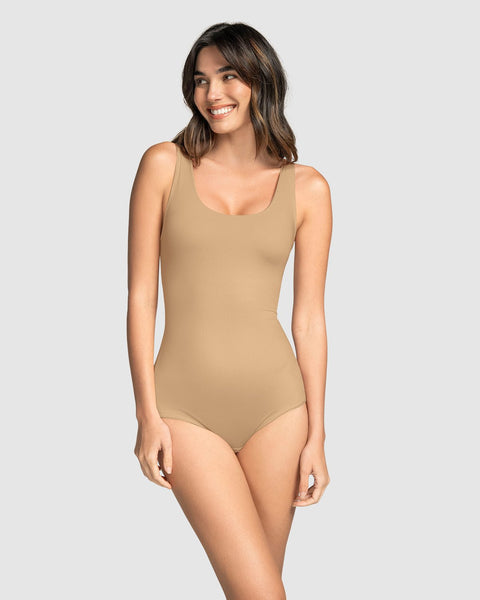 Leonisa Plunge Classic Sleeveless Shaper Bodysuit - Golden Beige - Simone Chérie Fine Lingerie