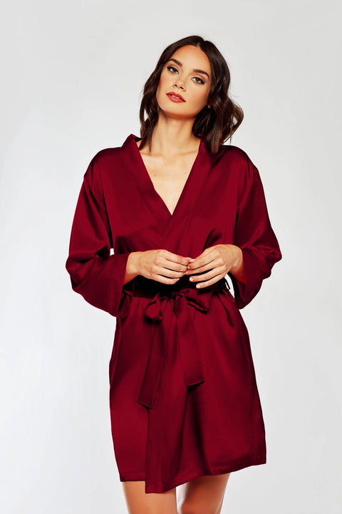 Marina Satin Women's Robe - Burgundy - Simone Chérie Fine Lingerie