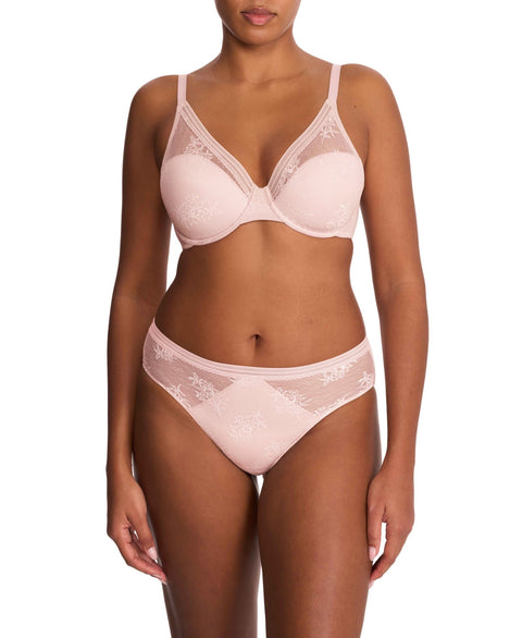Natori Love Lace Back Smoothing Plunge T-Shirt Bra - Pink Pearl and Warm White - Simone Chérie Fine Lingerie