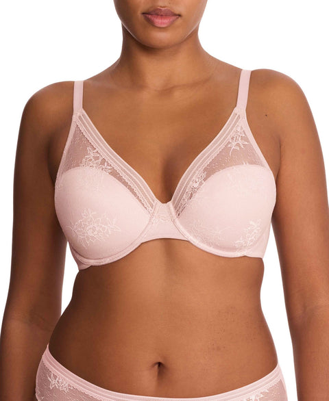 Natori Love Lace Back Smoothing Plunge T-Shirt Bra - Pink Pearl and Warm White - Simone Chérie Fine Lingerie