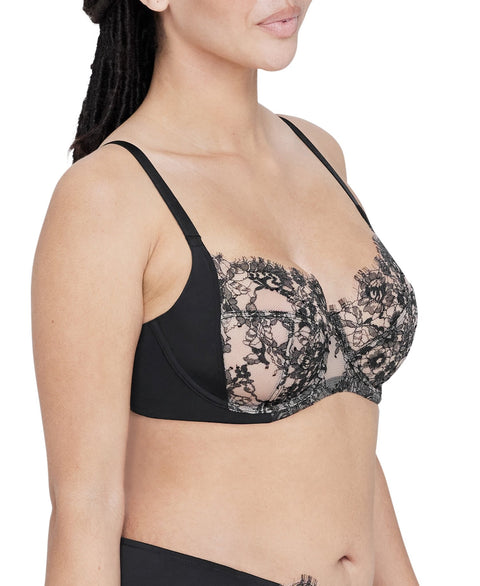 Skarlett Blue Entice Lace Side Support Balconette Bra - Black Nylon - Petit à Petit Lingerie Boutique#