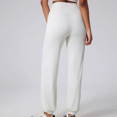 Women's High Waist Wide Leg Cuffed Pants - Off - White - Simone Chérie Fine Lingerie