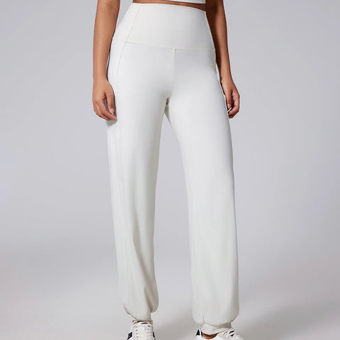 Women's High Waist Wide Leg Cuffed Pants - Off - White - Simone Chérie Fine Lingerie